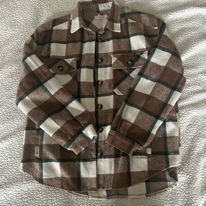 Pacsun Brown and White Plaid Button-Up Shacket